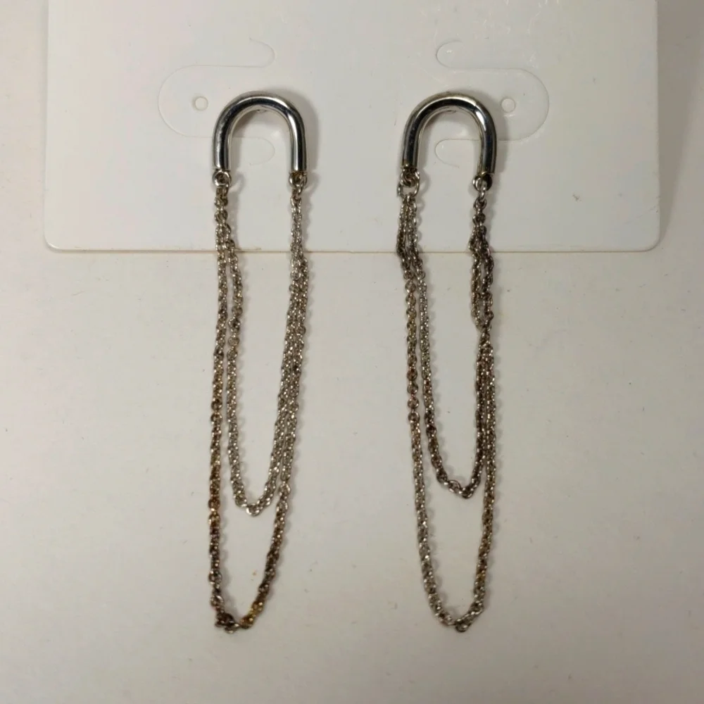Polished  2-in Silver post  Drop Dangle chain Earrings - Women Fashion Jewelry